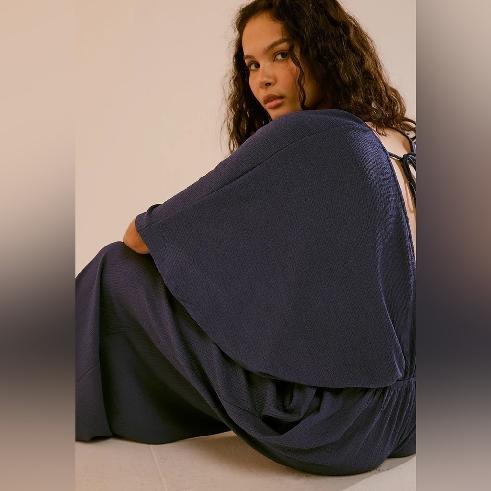 FREE PEOPLE “ Venus One Piece” women’s butterfly sleeve jumpsuit in blue XS nwt - Picture 2 of 13